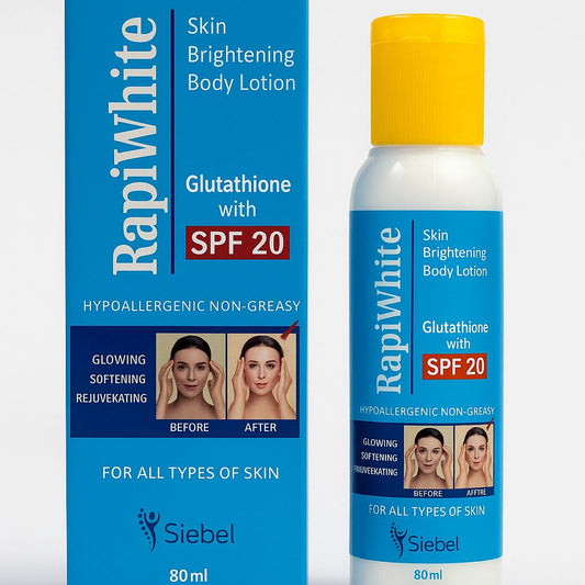 RapiWhite Glutathione Skin Brightening Body Lotion with SPF 20 – Hypoallergenic, Non-Greasy, Rejuvenating Glow for All Skin Types, 80ml