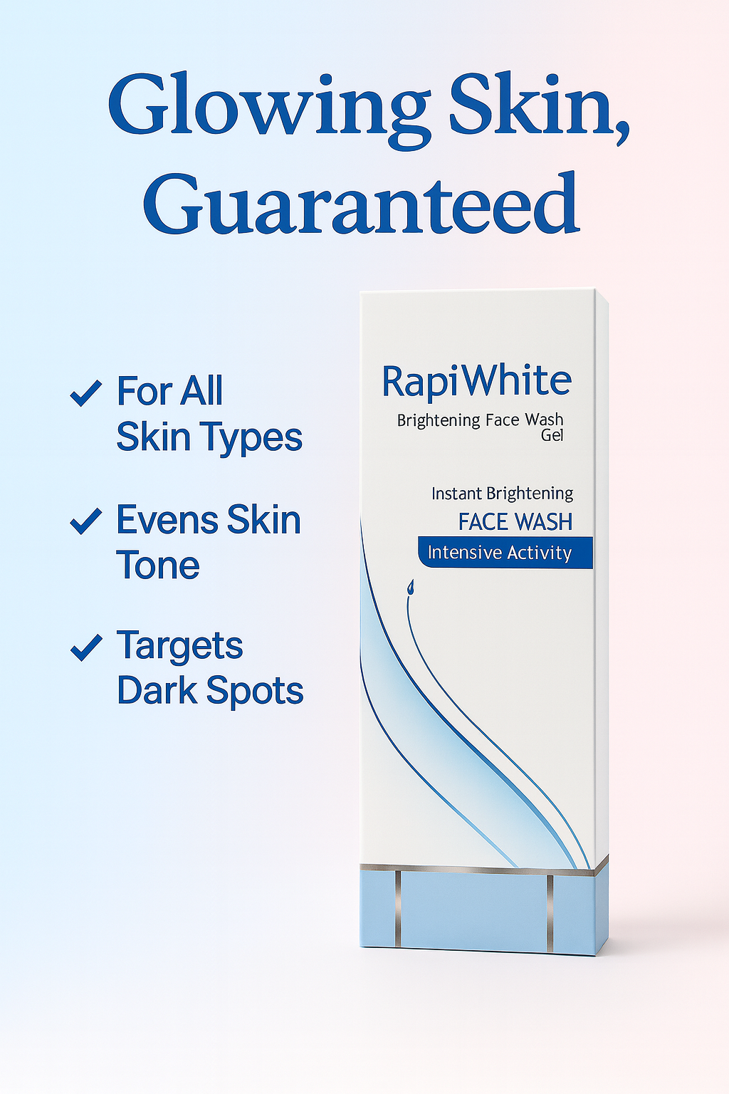 Rapi White Brightening Face Wash Gel – Medicated Face Cleanser for All Skin Types, Instant Glow, 100ml (3.38 fl. oz)