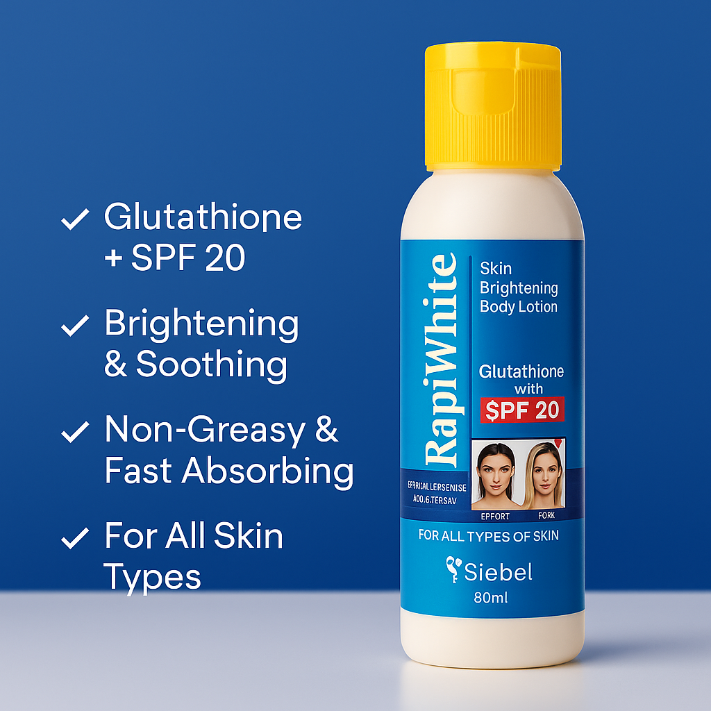 RapiWhite Glutathione Skin Brightening Body Lotion with SPF 20 – Hypoallergenic, Non-Greasy, Rejuvenating Glow for All Skin Types, 80ml